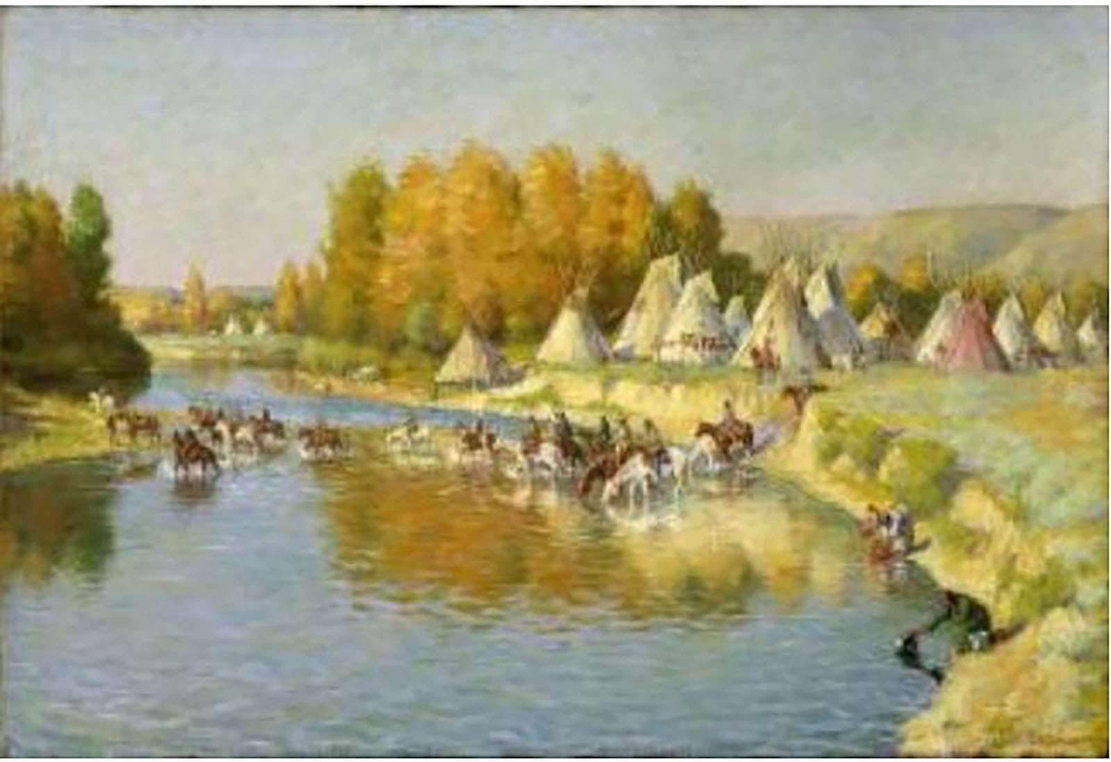 Crows Fording the Little Horn; [Encampment of Crow Indians]